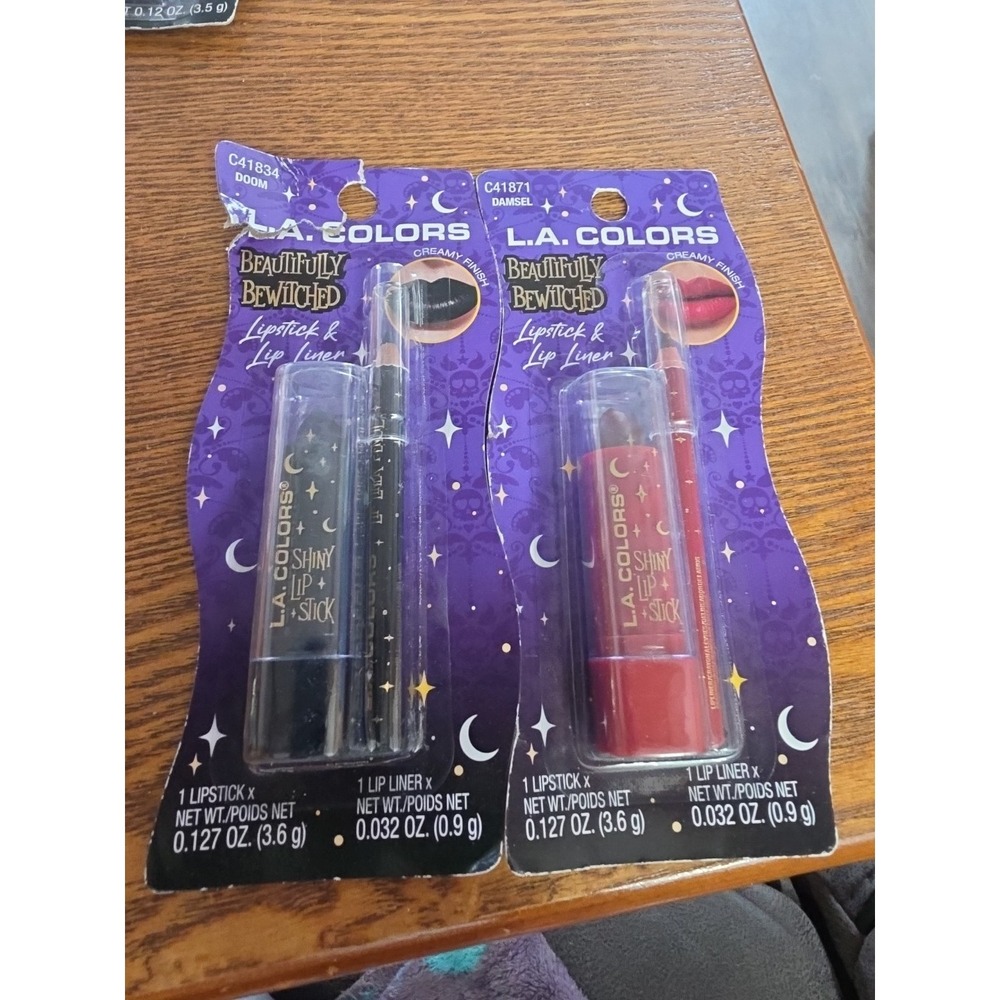 2x L.A. Colors Beautiful Bewitch Blackโ Lipstick & Lipliner Doom + Damsel